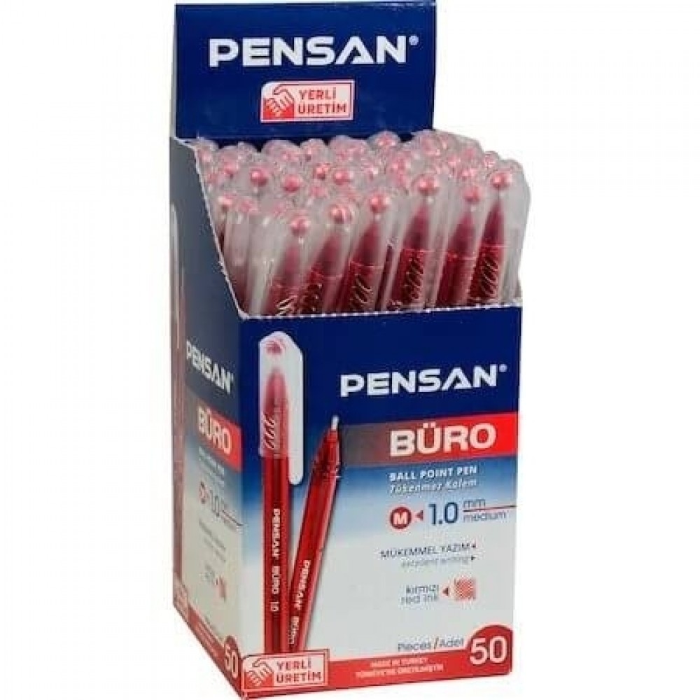 Pensan Büro Tükenmez Kalem 1 mm Kırmızı 50 Li